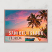 Sanibel Florida Tropical Palm Tree Sunset 1950s Postkarte (Vorderseite)