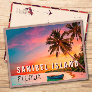 Sanibel Florida Tropical Palm Tree Sunset 1950s Postkarte