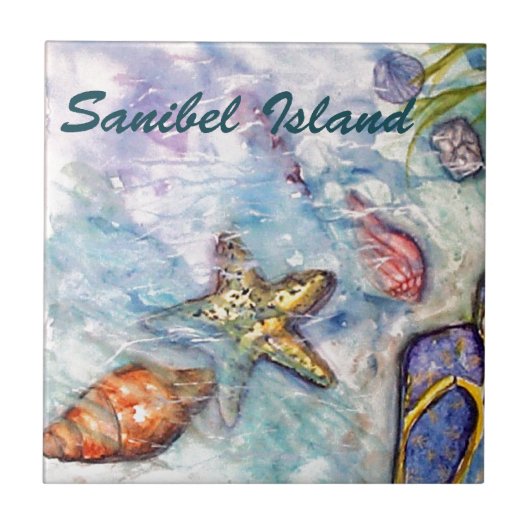Sanibel Insel-Aquarell-Florida-Kunst Fliese (Vorderseite)