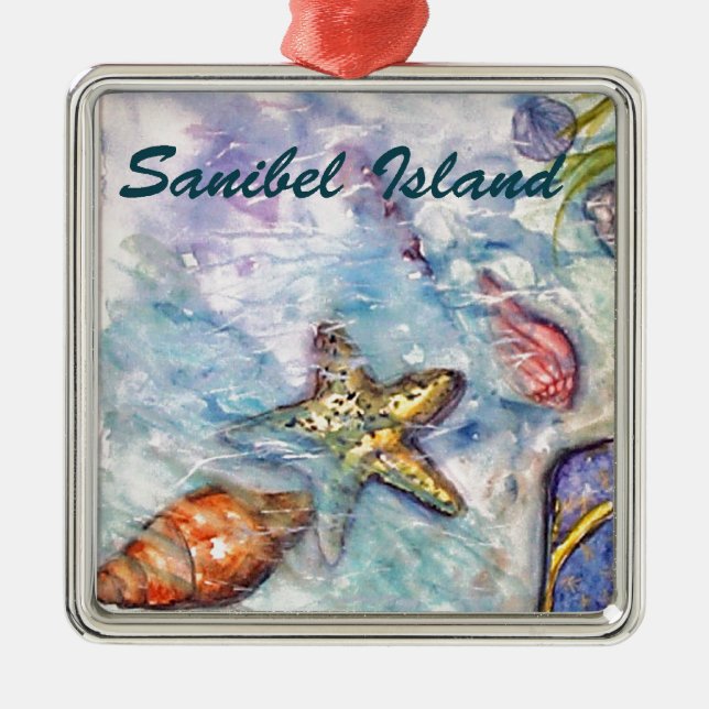 Sanibel Insel-Aquarell-Florida-Kunst Ornament Aus Metall (Vorne)