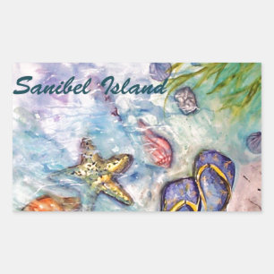 Sanibel Insel-Aquarell-Florida-Kunst Rechteckiger Aufkleber
