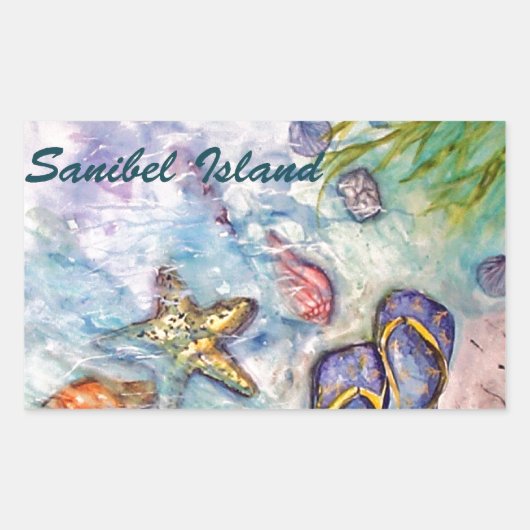 Sanibel Insel-Aquarell-Florida-Kunst Rechteckiger Aufkleber (Vorderseite)