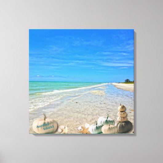 Sanibel Island Florida Beach mit Fall Pumpkins Leinwanddruck (Vorderseite)