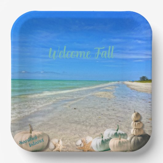 Sanibel Island Florida Beach mit Fall Pumpkins Pappteller (Vorderseite)