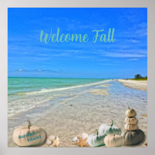Sanibel Island Florida Beach mit Fall Pumpkins Poster
