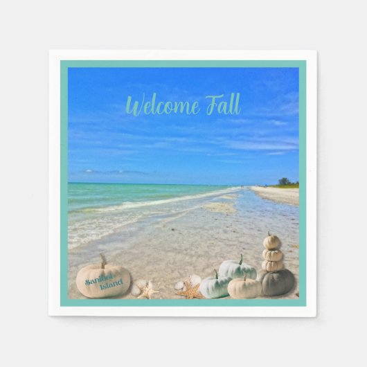 Sanibel Island Florida Beach mit Fall Pumpkins Serviette (Vorderseite)
