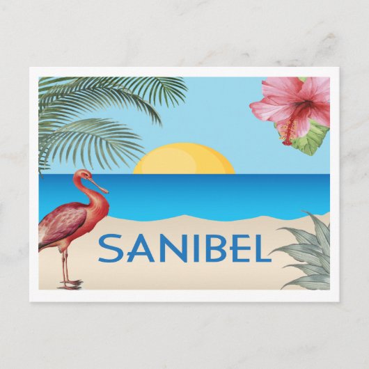 Sanibel Island Florida Illustration mit Spoonbill Postkarte (Vorderseite)