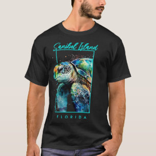 Sanibel Island Florida Watercolor Sea Turtle Portr T-Shirt