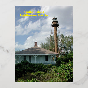 Sanibel Island Lighthouse Fl. Folien Feiertagspostkarte