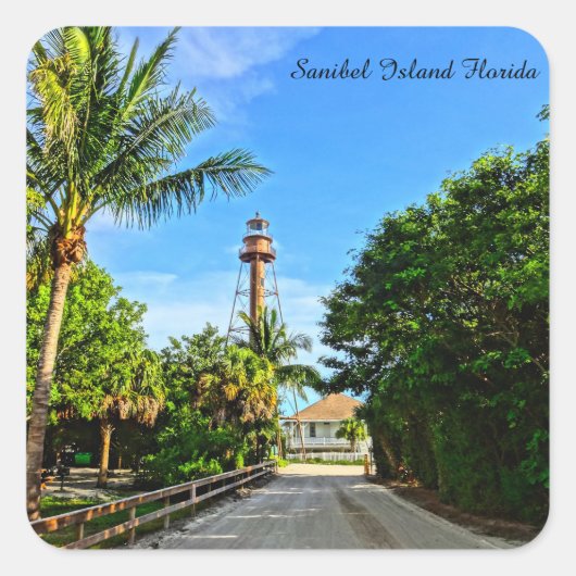 Sanibel Island Lighthouse Florida Golf Coast Quadratischer Aufkleber (Vorderseite)