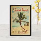 Sanibel Island Palm Tree Vintage Travel Karte (Gelbe Blume)