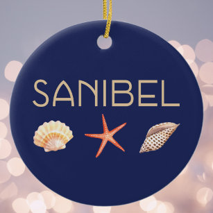 Sanibel Island Seashells auf Blue Keramik Ornament
