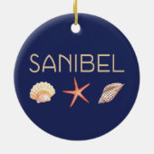 Sanibel Island Seashells auf Blue Keramik Ornament (Hinten)