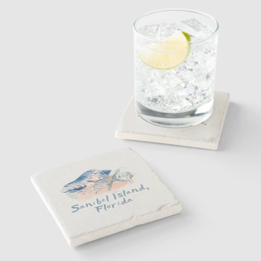 Sanibel Island Seashells Steinuntersetzer (Seitenansicht)