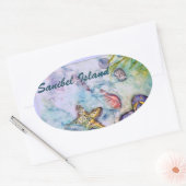 Sanibel Island Watercolor Florida Kunst Ovaler Aufkleber (Umschlag)