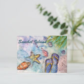 Sanibel Island Watercolor Florida Kunst Postkarte (Stehend Vorderseite)