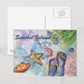 Sanibel Island Watercolor Florida Kunst Postkarte (Vorne/Hinten)