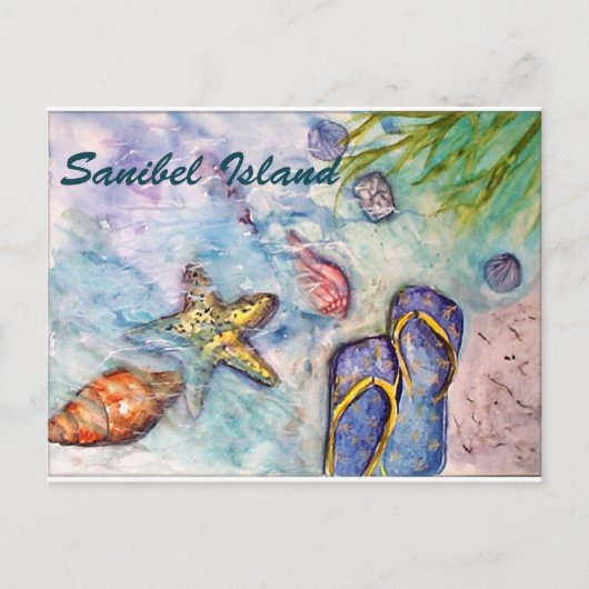 Sanibel Island Watercolor Florida Kunst Postkarte (Vorderseite)