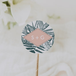 Sanibel | Tropische Botanische Hochzeitsmonogramm Runder Aufkleber