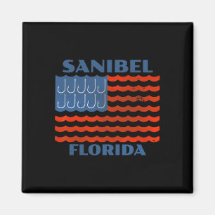 Sanibel Vintage-Fischerei-Amerikanische-Flagge-Fis Magnet