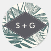 Sanibel | Vintage Tropische Hochzeitmonogramm Runder Aufkleber (Vorderseite)