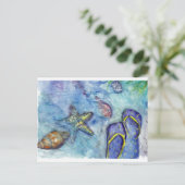 Sanidbel Sandals Watercolor Flip Flops Beach Thema Postkarte (Stehend Vorderseite)