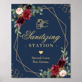 Sanierungsstation Sign Gold Navy Burgundy Floral Poster