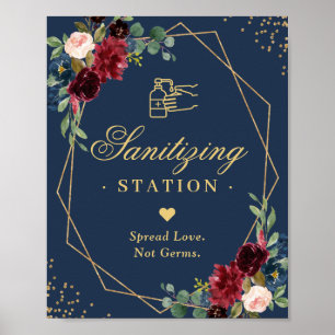 Sanierungsstation Sign Gold Navy Burgundy Floral Poster