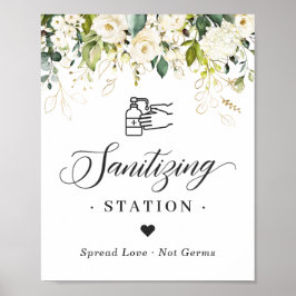 Sanierungsstation Sign Greenery White Roses Poster