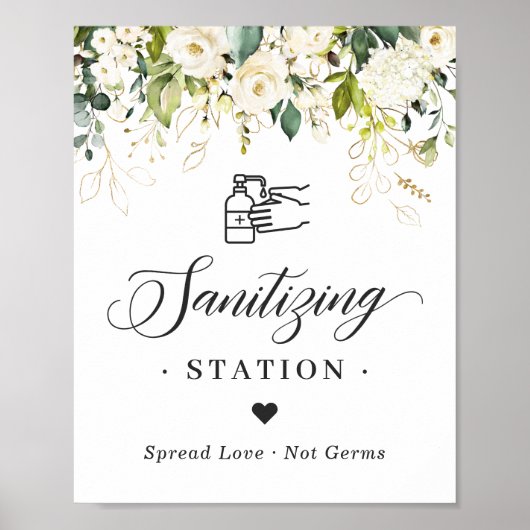 Sanierungsstation Sign Greenery White Roses Poster (Vorne)
