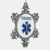 Sanitäter-blauer Stern des Lebens Schneeflocken Zinn-Ornament (Links)