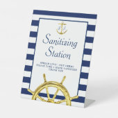 Sanitisierungs-Station Nautical Blue Gold Monogram Sockelschild (Vorderseite)