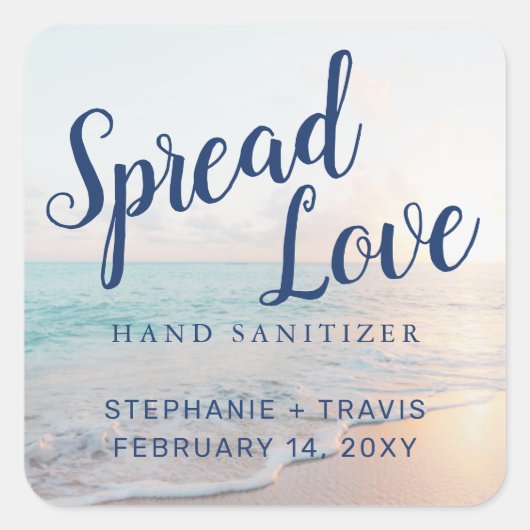 Sanitizer Beach Wedding Gefallen Spread Liebe Quadratischer Aufkleber (Vorderseite)