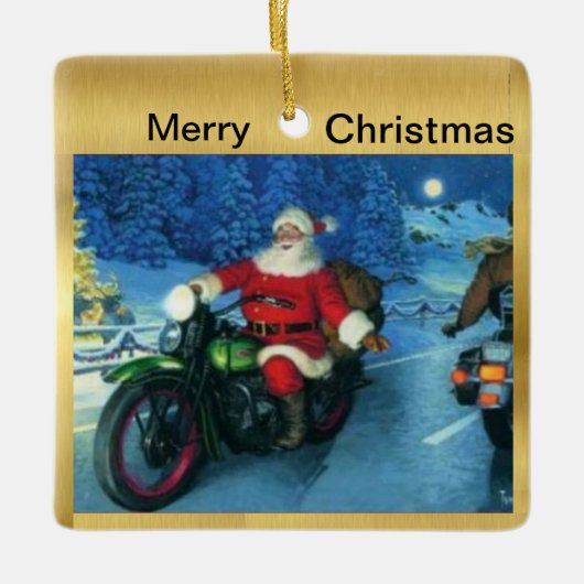 Sankt auf einer Motorrad-Weihnachtsverzierung Keramikornament (Vorderseite)
