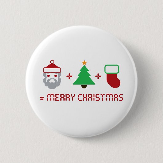 Sankt + Baum + Strumpf = frohe Weihnachten Button (Vorderseite)