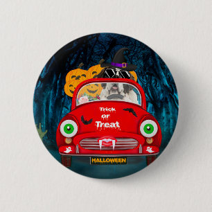 Sankt Bernhard Hund fährt Auto Gruseliges Hallowee Button