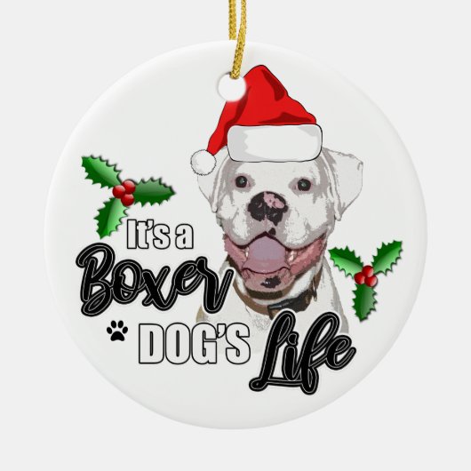 Sankt-Boxer-Hundeweihnachtsverzierung Keramik Ornament (Vorne)
