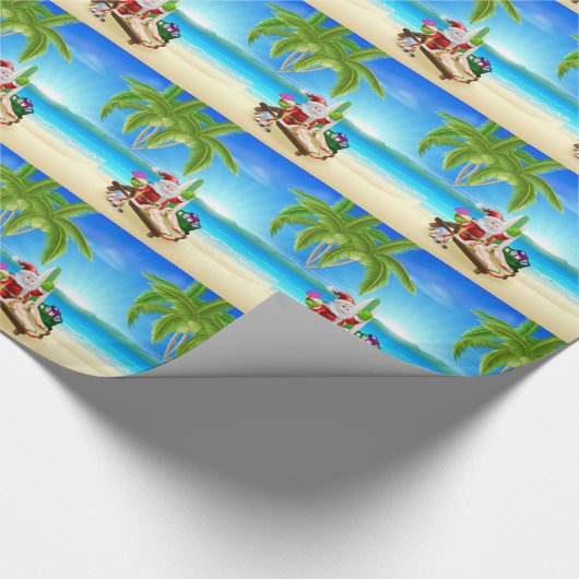 Sankt, die auf heißem sonnigem Strand sich Geschenkpapier (Ecke)