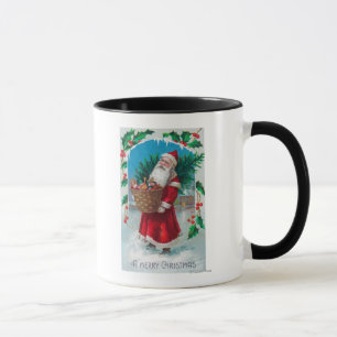 Sankt, die Korb der Spielwaren-Szene hält Tasse