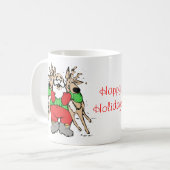 Sankt, die Ren-lustiges Cartoon-Weihnachten umarmt Kaffeetasse (Vorderseite Links)