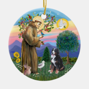 Sankt Franziskus - Berner Sennenhund Keramik Ornament