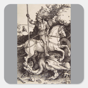 Sankt Georg und der Drache von Dürer Quadratischer Aufkleber