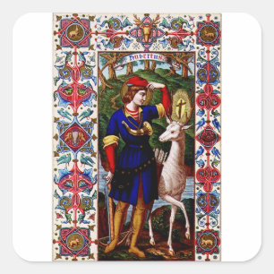 Sankt Hubert von Lüttich mit dem Hirsch Quadratischer Aufkleber