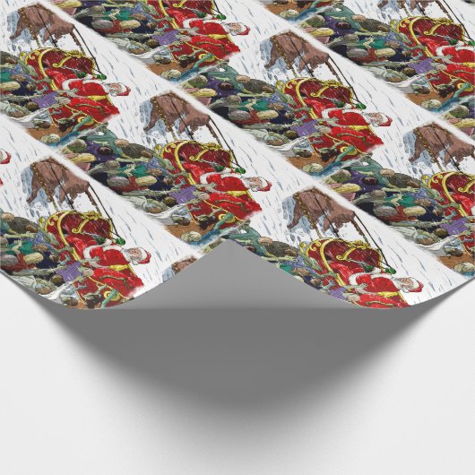 Sankt in Pferdeschlitten-kämpfendem Geschenkpapier (Ecke)