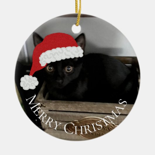 Sankt-Kätzchen-Weihnachtsverzierung Keramikornament (Vorne)