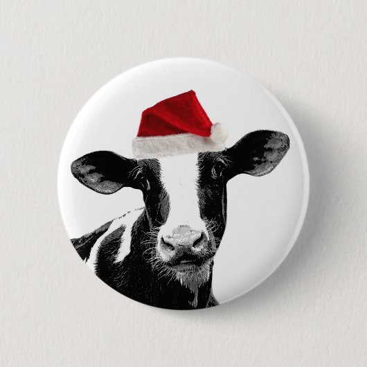 Sankt-Kuh - Milchkuh-tragende Weihnachtsmannmütze Button (Vorderseite)