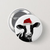 Sankt-Kuh - Milchkuh-tragende Weihnachtsmannmütze Button (Vorne & Hinten)