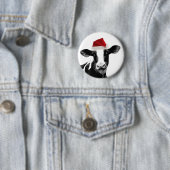 Sankt-Kuh - Milchkuh-tragende Weihnachtsmannmütze Button (Beispiel)