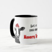 Sankt-Kuh - Milchkuh-tragende Weihnachtsmannmütze Tasse (Vorderseite Links)