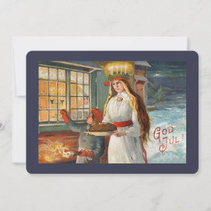Sankt Lucia und Kind beim Bringen von Safranbrot